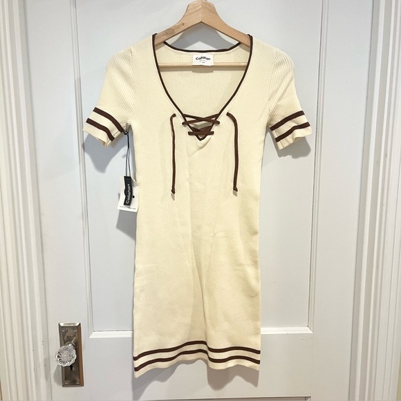Callahan Dresses & Skirts - NWT Callahan Knit Lace Up Mini Dress Cream Brown XS